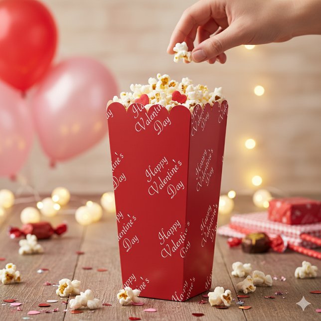 Happy Valentines Day Text Pattern Stylish Popcorn Favor Box (Happy Valentines Day Text Pattern Stylish Popcorn Favor Boxes)