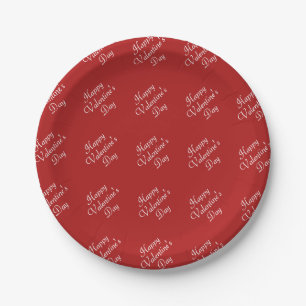 Happy Valentines Day Text Pattern Stylish Round Paper Plate