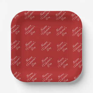 Happy Valentines Day Text Pattern Stylish Square Paper Plate