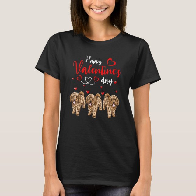 Happy Valentine's Day Three Cute Cockapoo Dogs Lov T-Shirt (Front)