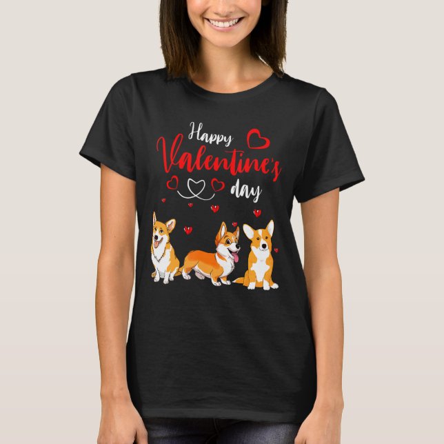 Happy Valentine's Day Three Cute Corgi Dogs Lover  T-Shirt (Front)