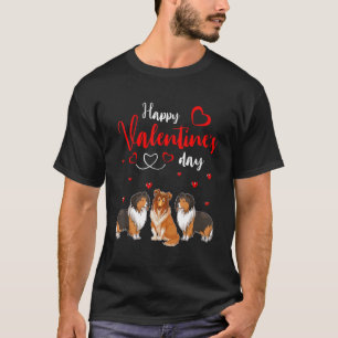Happy Valentine's Day Three Cute Sheltie Dogs Love T-Shirt