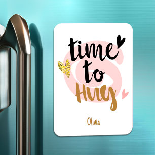 Happy Valentines Day   Time To Hug Modern Gift Magnet