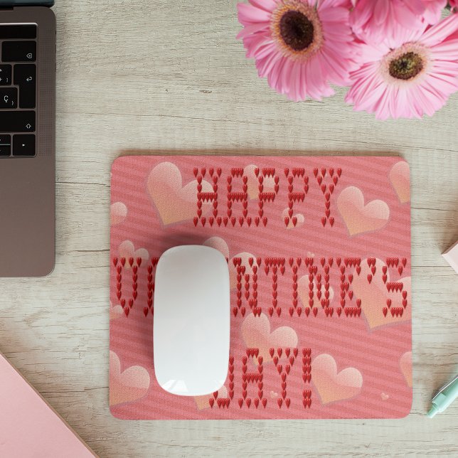 Happy Valentine's Day Tiny Heart Shaped Font Mouse Pad (Happy Valentine's Day Tiny Heart Shaped Font Mouse Pad)