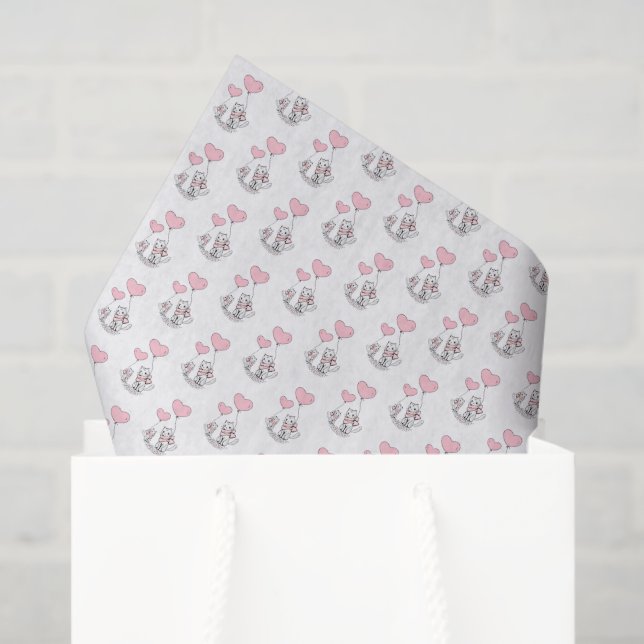 Happy Valentine's Day Tissue Paper Cat Pink Hearts (Gift Bag)