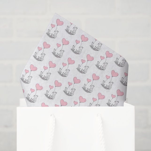 Happy Valentine's Day Tissue Paper Fox Pink Hearts (Gift Bag)