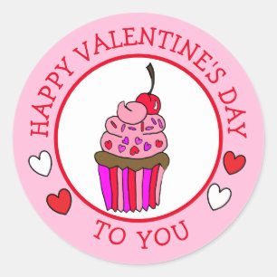 Happy Valentine's Day To You Cupcake and Hearts Classic Round Sticker
