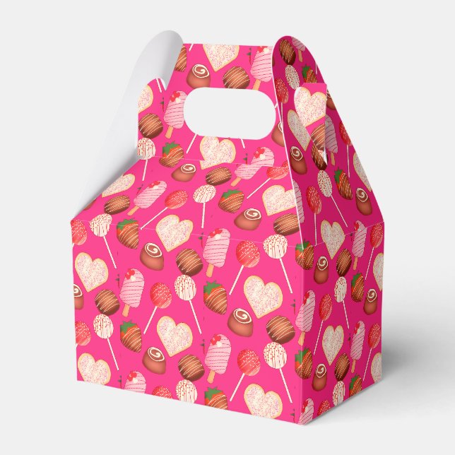 Happy Valentine's Day Treats And Candy Pattern Favor Box (Front Side)