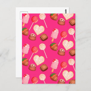 Happy Valentine's Day Treats And Candy Pattern Postcard