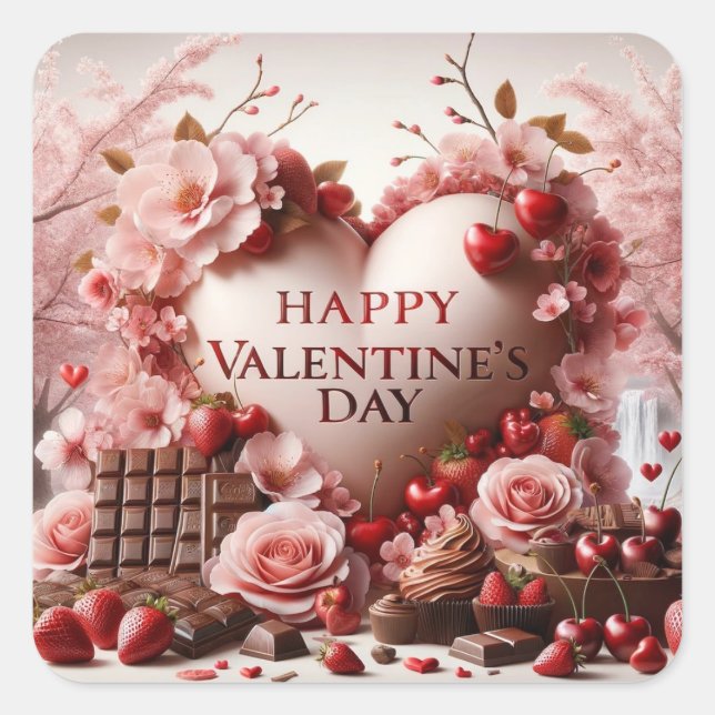 Happy Valentine's Day Treats Square Sticker (Front)