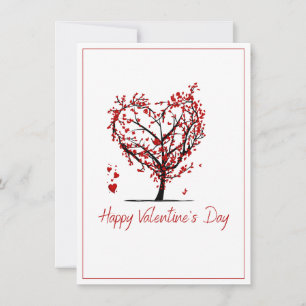 happy valentine's day tree in the shape of a red holiday card