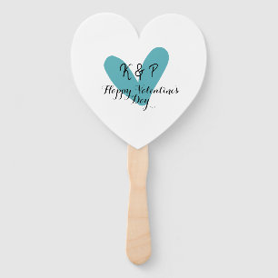 Happy Valentine's day turquoise heart name letter  Hand Fan