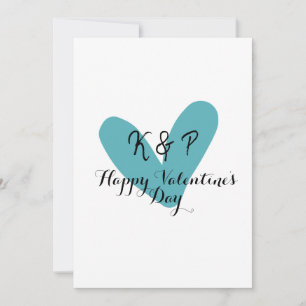 Happy Valentine's day turquoise heart name letter Invitation