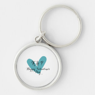 Happy Valentine's day turquoise heart name letter Keychain