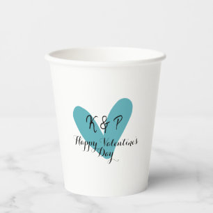 Happy Valentine's day turquoise heart name letter  Paper Cups