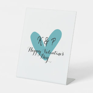 Happy Valentine's day turquoise heart name letter Pedestal Sign