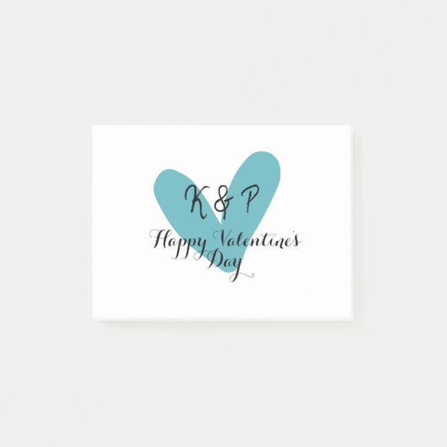 Happy Valentine's day turquoise heart name letter  Post-it Notes (Front)