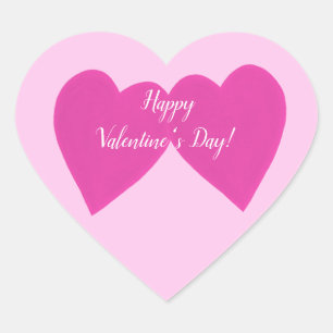 Happy Valentines Day Two Pink Hearts Stickers