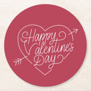 Happy Valentine's Day Typography   Paper Coaster