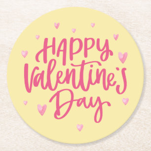Happy Valentine's Day Typography   Paper Coaster