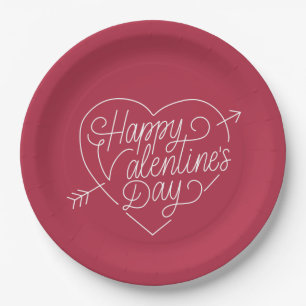 Happy Valentine's Day Typography Paper Plate