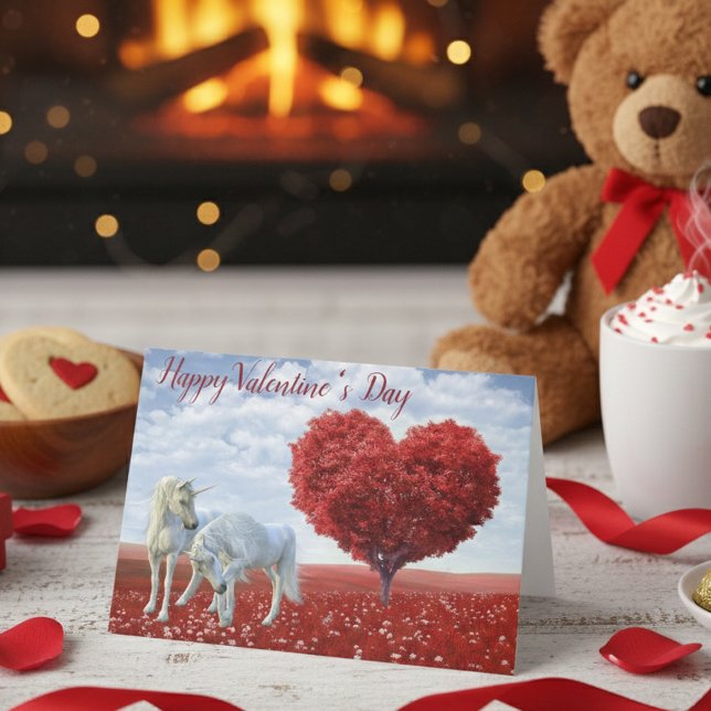 Happy Valentine's day Unicorn love Heart Tree Card (Creator Uploaded)