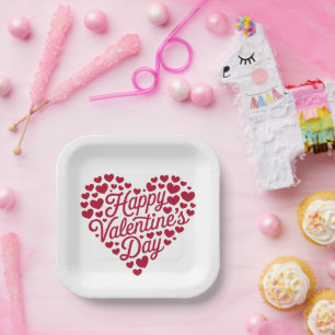 Happy Valentines Day Valentine Love Heart Paper Plate