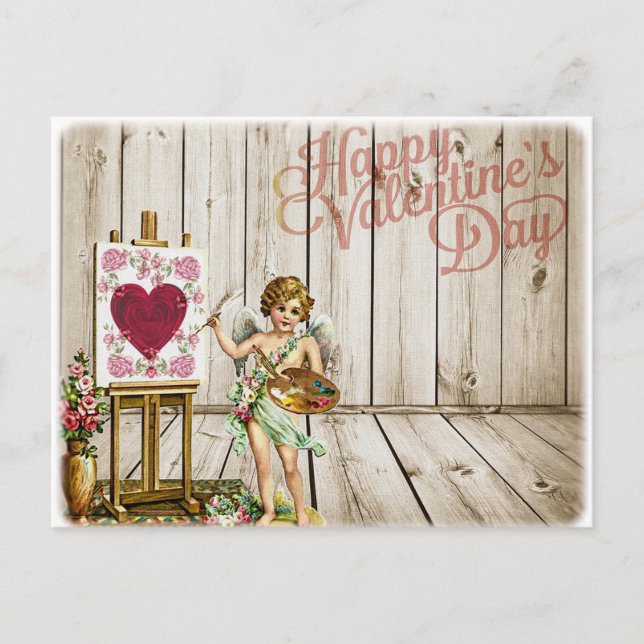 Happy Valentines Day Vintage Cherub Holiday Postcard (Front)