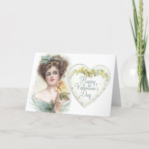 Happy Valentine's Day Vintage Lady Rose Heart Holi Holiday Card