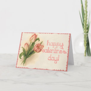 Happy Valentine's Day Vintage Tulip Bouquet Blank  Holiday Card