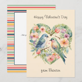 Happy Valentine's Day Watercolor Birds Photo Card
