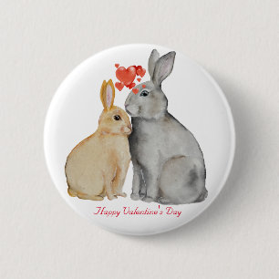 Happy Valentine's Day watercolor bunnies Button