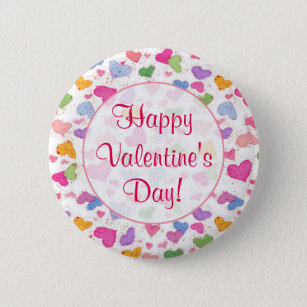Happy Valentine's Day Watercolor Pastel Hearts 2 Inch Round Button