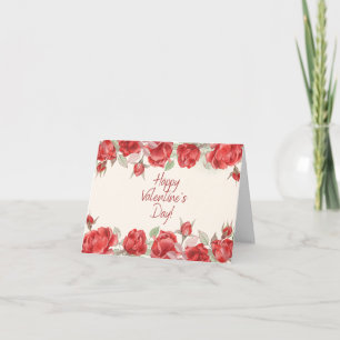 Happy Valentine's Day Watercolor Red Roses  Card