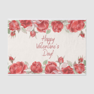 Happy Valentine's Day Watercolor Red Roses  Tissue Paper