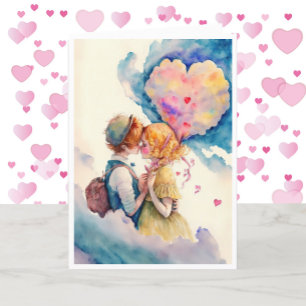 Happy Valentine's Day Watercolor Young Couple Holiday Card