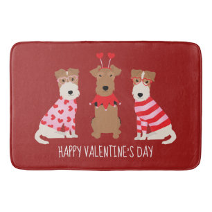 Happy Valentines Day Welsh Wire Fox Terrier Dogs Bath Mat