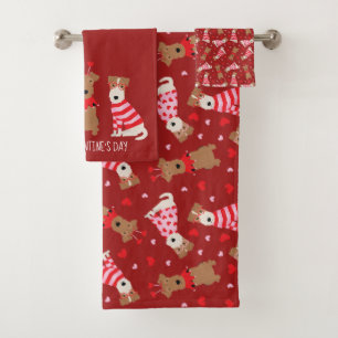 Happy Valentines Day Welsh Wire Fox Terrier Dogs Bath Towel Set