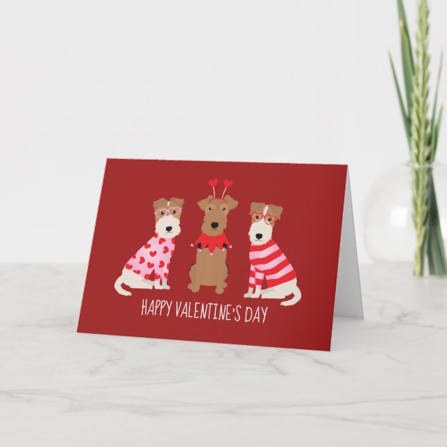 Happy Valentines Day Welsh Wire Fox Terrier Dogs Holiday Card (Front)
