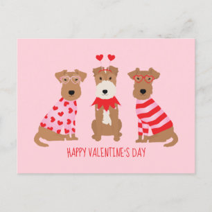 Happy Valentines Day Welsh Wire Fox Terrier Dogs Postcard