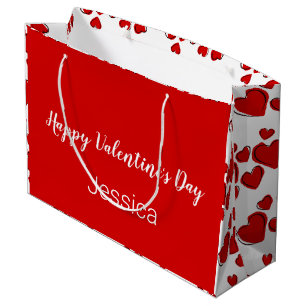 Happy Valentine's Day White and Red with Hearts Large Gift Bag
