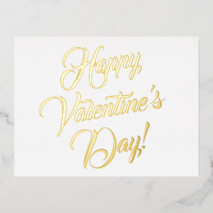 Happy Valentine's Day white black elegant script Foil Holiday Postcard