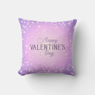 Happy Valentines Day White Hearts Purple Throw Pillow