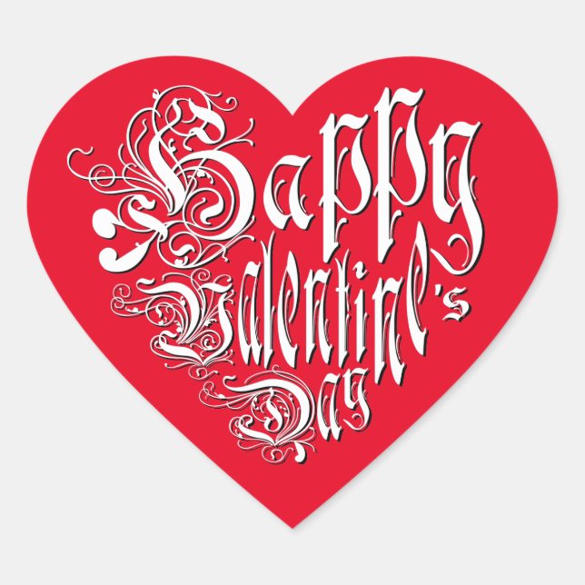 Happy Valentine's Day white red whimsical romantic Heart Sticker (Front)