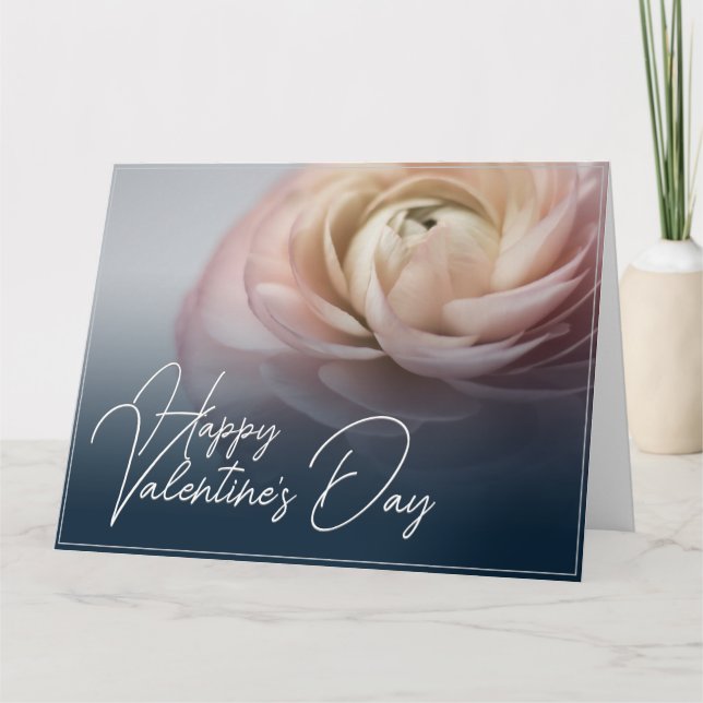 Happy Valentine's Day with big pink rose Thank You Card (Front)