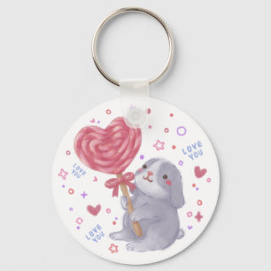 Happy Valentine's Day with Bunny & Lollipop Keychain