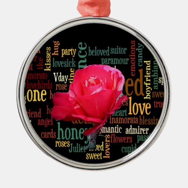 Happy Valentine's Day With Elegant Red Roses Metal Ornament (Front)