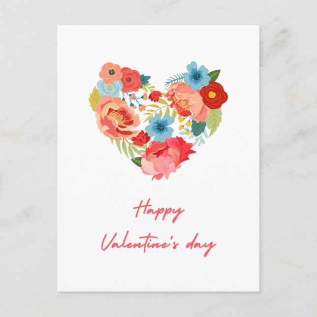 Happy Valentine's Day With Flowers Colourful    Holiday Postcard (Front)