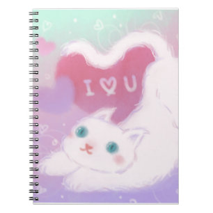 Happy Valentine's Day with Fluffy White Cat Notebook
