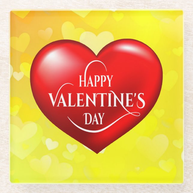 Happy Valentine's Day with Heart Shape-49870 Glass Coaster (Front)